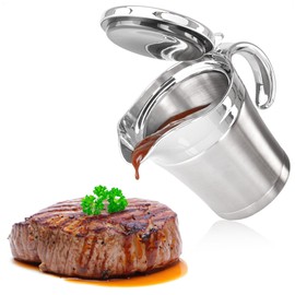 com-four® Thermal Gravy Boat, Sauce Jug Made of Double-Walled Stainless Steel, Insulated Sauce Container with Hinged Lid and Handle, Keeps Food Warm or Cool, Dishwasher Safe (Silver, 400 ml)