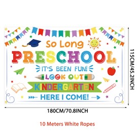 YEIRFYY So Long Preschool It's Been Fun Look Out Kindergarten Here I Come Backdrop Banner Preschool Graduation Party Decorations Preschool Grad Background for School Classroom Party White