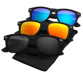 (3 Pack)Polarized Sunglasses for Men and Women Matte Finish Sun glasses Color Mirror Lens UV Blocking - Color: MJ-black