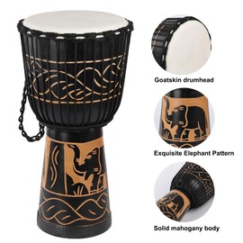 LIEKE Djembe Drum,10'' x 20'' Goatskin Drumhead African Drum Mahogany Body Hand Carved Pattern Hand Drum for Adults Beginners (Black)