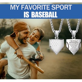 LAOYOU Home Plate Baseball Necklace for Men, USA Flag Pendant American Patriotic Jewelry, Bible Verse Inspirational Birthday Christmas Gift Son Grandson Nephew boyfriend Husband Stainless Steel