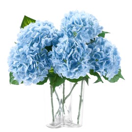 Coferset 5pcs Hydrangea Artificial Flowers Real Touch 20 inch Lifelike Hydrangea Flower for Home Wedding Office Party Living Room Decoration (Baby Blue)