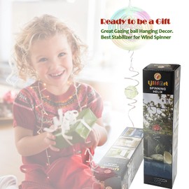 LJLIFART Gazing Ball Spiral Decorative Wind Spinner 13 Inch with Swivel Hook and 2 inch Glow Glass Ball Unique Gift and Hanging Decor for Indoor Outdoor Garden Decoration