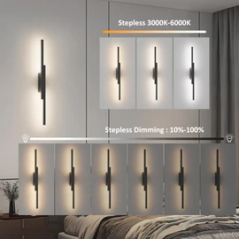 Aipsun Black Wall Sconces Set of Two Battery Operated Wall Sconces 3000K-6000K Dimmable LED Wireless Wall Lights for Living Room,Bedroom,10,000mAh,23.6Inch (2 Pack)