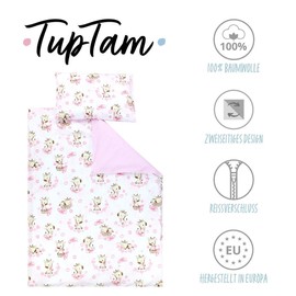 TupTam Children's Bed Linen Patterned 2-Piece Reversible Bed Linen, Colour: Giraffe / Polka Dot / Pink, Size: 135 x 100 cm