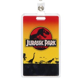Jurassic Park Rubber Dino Design Badge Reel Movie Scene ID Badge Holder Retractable Lanyard with Lobster Claw Clasp