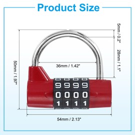 PATIKIL Combination Padlock, 4 Digit Gym Locker Lock Zinc Alloy Password Safety Padlock Keyless for Sports Locker Fence Toolbox Case Drawer, Red