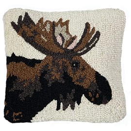 Chandler 4 Corners Artist-Designed Major Moose Hand-Hooked Wool Decorative Throw Pillow (14 in x 14 in) Wildlife Pillow for Couches & Beds - Easy Care & Low Maintenance - Nature & Wilderness Pillow