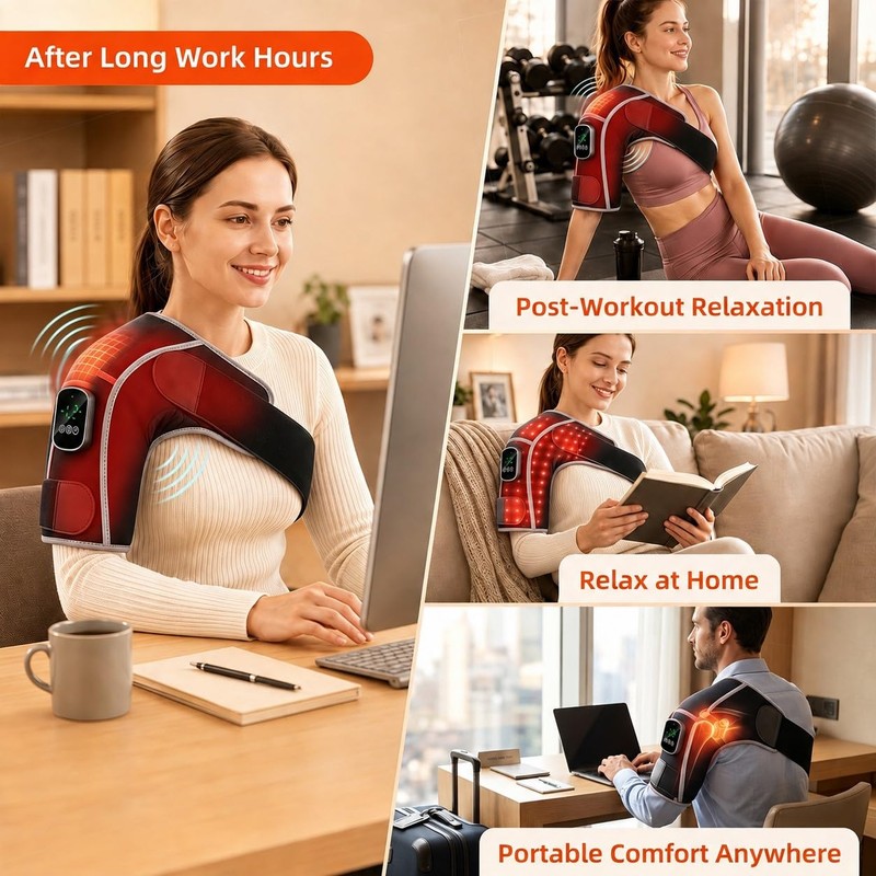 Cordless Red Light Therapy Shoulder Wrap with Vibration Massage, 90