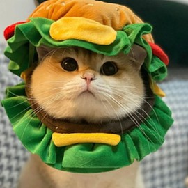 Cute Cat Costume, Warm Hamburger Hat for Cat Soft Cat Hamburger Headband Adjustable Pet Headwear Party Costume for Cat Dog(L)