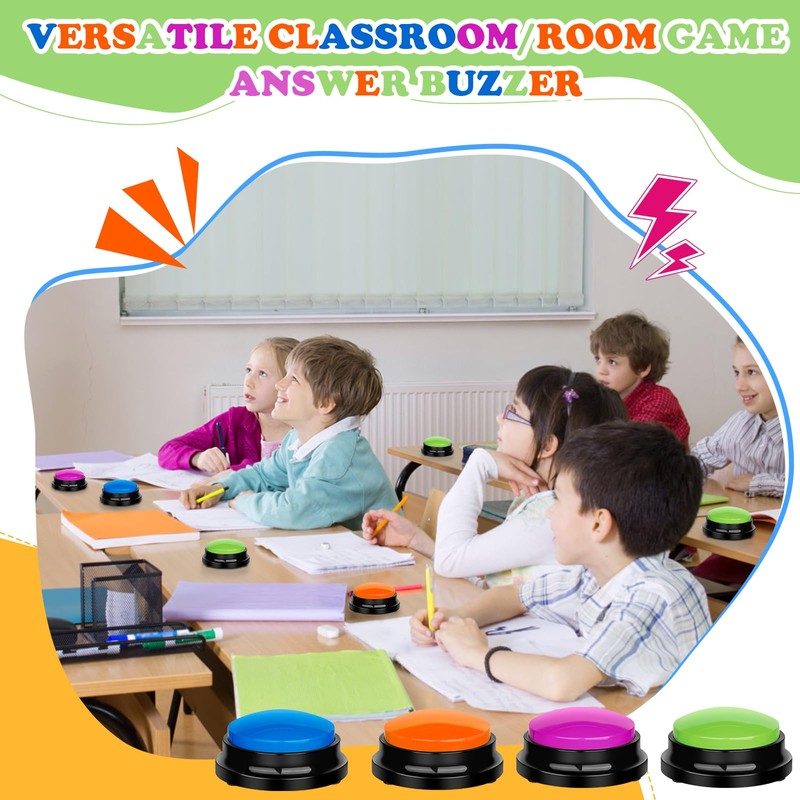 4 Pcs Game Buzzers for Trivia Games Show Answer Recordable