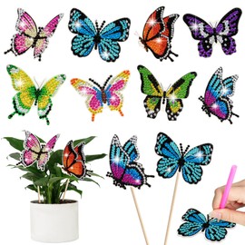 Wivico 8 Pcs Butterfly Diamond Art Kits for Adults,Small Butterfly Stakes Diamond Painting Craft for Garden Home Decoration