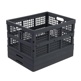 Gloreen 3 Packs 35 Quart Folding Crate Basket, Grey Collapsible Milk Storage Crates, R