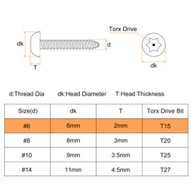 sourcing map #6 x 3/4" Torx Security Screws, 30pcs Button Head Tamper Resistant Self Tapping Screws, 304 Stainless Steel Anti-Theft Screws with Bit T15
