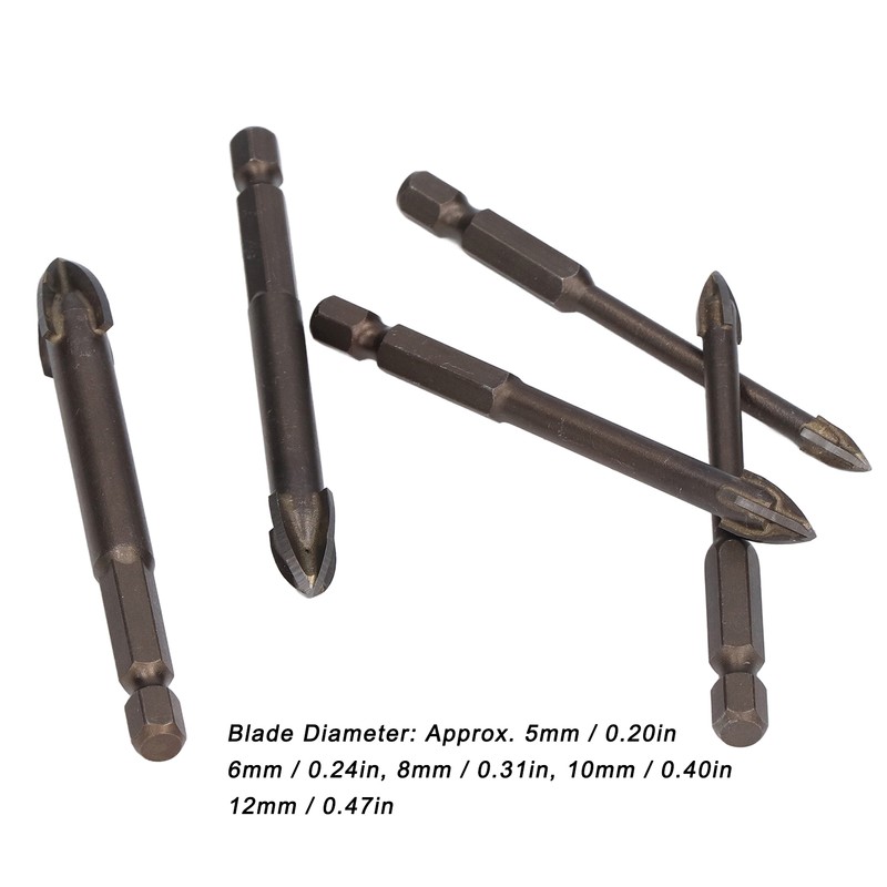 5Pcs Cross Hex Drill Bit Carbide Glass Drills Bits Concrete