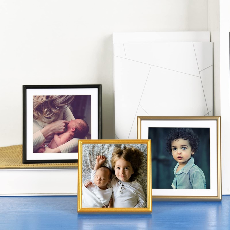Fkvat 4x4 Picture Frame Set of 4, Matted Black Simple