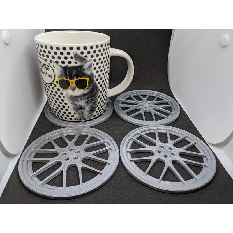 Car Wheel Rim Drink Coasters (Set of 4) in Silver