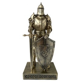 HDMbigmi King's Guard Knight with Shield Desktop Accessories Statue Medieval Knight Ornament Paperweight for Office and Home Top Collection as Gift 12.60 Inch (Bronze)