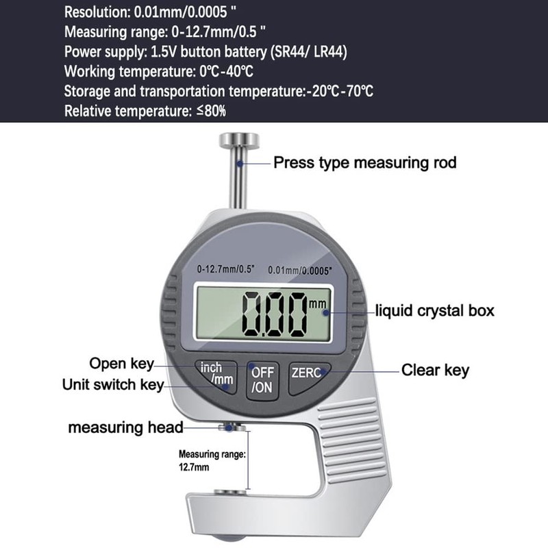 Smgda Digital Thickness Meter Measuring Tool, Electronic Thickness Meter, Measuring