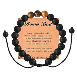 Bonus Dad Stepdad Bracelet from Daughter Son - Father's Day Gift for Step Dad - Beaded Bracelets for Men - Birthday Christmas Thank You Gift for Stepfather from Kids