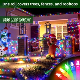 750 LED Chrstmas Lights, 240ft Outdoor Christmas String Lights with 12 Modes, Multicolor LED String Lights with Timer Dimmable Waterproof for Tree Fence Garden Xmas Wedding Party Decor Multicolor