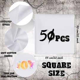 Preboun White Bandana Bulk for Sublimation Blank Bandana White Handkerchiefs Head Wrap 22 x 22 Inch(50 Pieces)