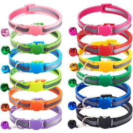 12 Collares para Gatos con Campanas, luz Reflectante, Material de Nailon, Collares de tamaño Ajustable para Gatitos o Cachorros (12 Colors) (Todo Reflectante)