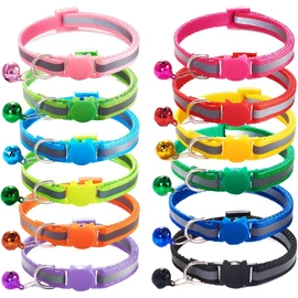 12 Collares para Gatos con Campanas, luz Reflectante, Material de Nailon, Collares de tamaño Ajustable para Gatitos o Cachorros (12 Colors) (Todo Reflectante)