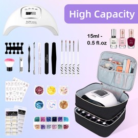 ALSLEA Nail Polish Organizer Storage Case for Nail Tech,Double Nail Polish Storage Bags and Nail Dryer Case Holds 30 Bottles, Nail Polish Holder Carrying Case with Dividers (Black)