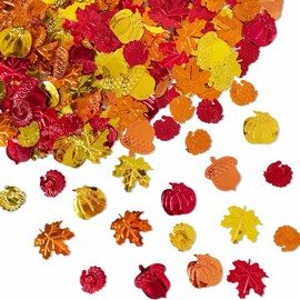 200 Pcs Fall Glitter Confetti - Autumn Foil, Thanksgiving Maple Leaves, Turkey, Pumpkin, Pinecones, Acorn Sprinkles for Table Decorations and Party Supplies 30g
