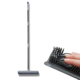 3 PAGEN® Pet Hair Broom for Hard Floor or Carpet - Rubber Broom for Effective Pet Hair Removal - 2 in 1 Squeegee and Broom - Extendable Handle - Hygienic Rubber Broom