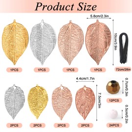 Heveer Leaf Pendant Decoration 12Pcs Alloy Leaf Findings with Beads 4 Colors Vintage Brass Filigree Pendants for Earring Keychain DIY