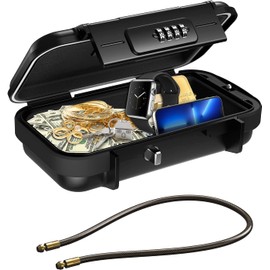 AMIR Travel Safe Portable Lock Box, 4 Digit Combination Lockbox, Cash Box, Waterproof Mini Security Case with Removable Chain, Portable Beach Safe Box for Travel, Beach,Office,Hotel,Cars,Dorms