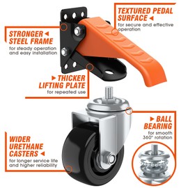 Ronlap Workbench Casters Wheels Kit 920 Lbs Capacity Retractable Casters Set of 4 Heavy Duty Side Mount 3" Lifting Caster Work Table Tool Bench Stepdown Castors Wheels 4 Pack