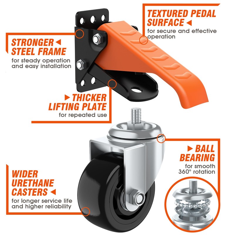 Ronlap Workbench Casters Wheels Kit 920 Lbs Capacity Retractable Casters