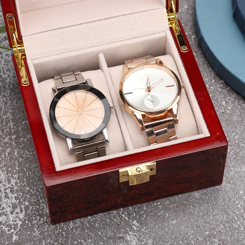 2 Grid Wooden Watch Display Box Watch Storage Holder Gift