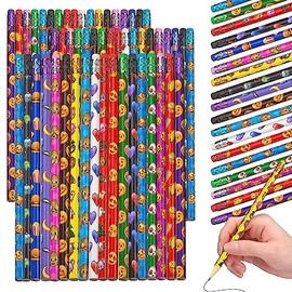 Playbees Emoticon Pencils - 72 Pack - Fun & Vibrant Writing Tools with Erasers - Assorted Emote Designs - Birthday Parties, Classroom Prizes, Goody Bag Stuffers, and Teacher's Educational Supplies
