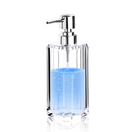 Diakey Acrylic Hand Soap Dispenser, Crystal Clear Modern Liquid Soap Dispenser Bathroom and Kitchen, Thick Refillable Hand Wash Lotion Bottle with Silver Pump, 1 Pack