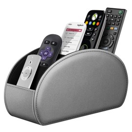 Fintie Remote Control Holder with 5 Compartments, Vegan Leather TV Remote Caddy Desktop Organizer Fits TV Remotes, Media Controllers, Office Supplies, Makeup Brush