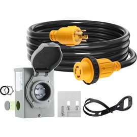 Kanayu 30 Amp 6.6FT Generator Cord and Pre-Drilled Power Inlet Box, 4 Prong NEMA L14-30P/L14-30R 125V/250V 7500W 10 Gauge Heavy Duty Extension Cord with Generator Interlock Kit, ETL Listed