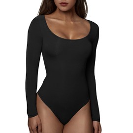RoomTour Body Women's Elegant Long Sleeve Bodysuits for Women Bodysuit Tops for Women String Body, 1-Black