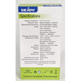 JOYTECH HEALTHCARE CO> Sejoy Infrared Thermometer - Instant Temperature Reads DET-306