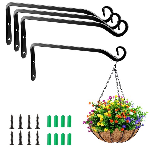 LDHHYH Pack of 4 Hanging Basket Brackets, Plant Wall Mount,