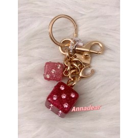 Coach NWT Coach CH831 Dice Cluster Bag Charm Keychain Gold Pink Glitter Resin
