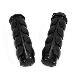 TSWNE Motorcycle Chrome Rubber Handle Grips 1" Handlebar Grips Fits for Suzuki Kawasaki Yamaha Honda (Black)