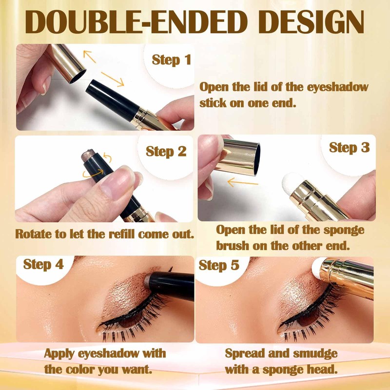 Prreal Eyeshadow Stick,Dual End Shimmer Eyeshadow Stick,Pearl Eyeshadow Pencil Crayon,Waterproof
