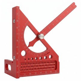 HOKIMEEN 3D Multi Angle Measuring Ruler, Plastic Woodworking Square with Adjustable Angle Finder Pointer, Carpenter Square Tool with 45/90 Degree Guides and Scribing Holes for Carpentry DIY, Red