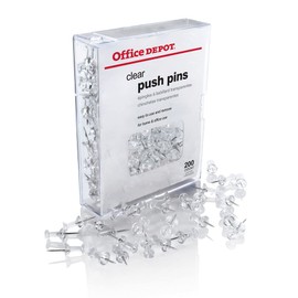 Office Depot Pushpins, Round, 1/2in., Clear, Pack Of 200, 10207