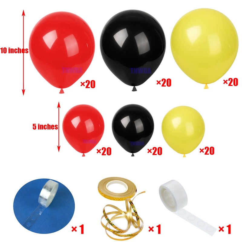 TNWBA Red Black Yellow Balloons,120 pcs Latex Balloons,Birthday Wedding Baby