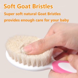 Baby Hair Brush and Comb Set for Newborns & Toddlers | Natural Soft Goat Bristles | Ideal for Cradle Cap | Perfect Baby Registry Gift (Rose Red)